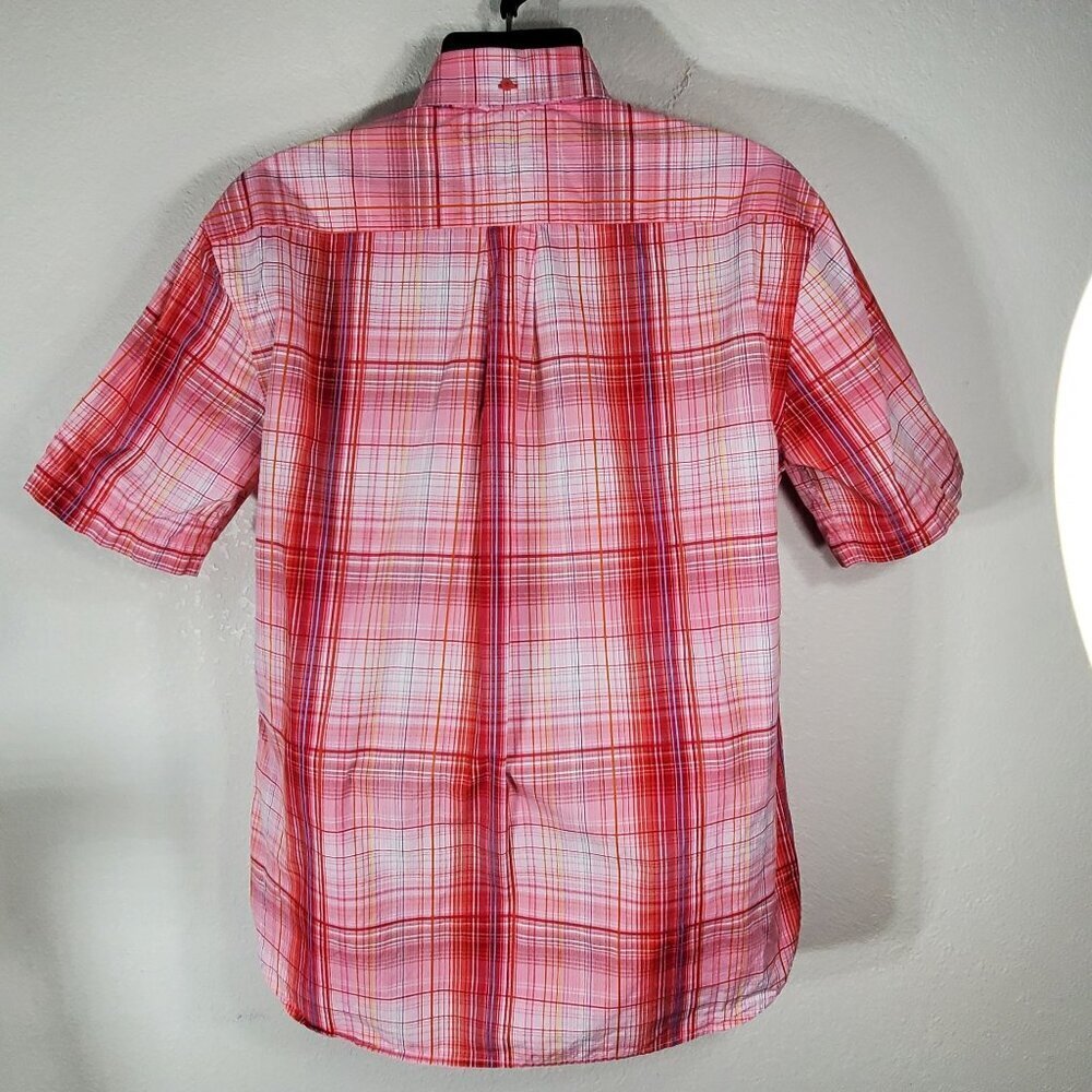 Tommy Hilfiger Mens Medium Red Plaid Button-Down Short Sleeve Shirt - Picture 2 of 12